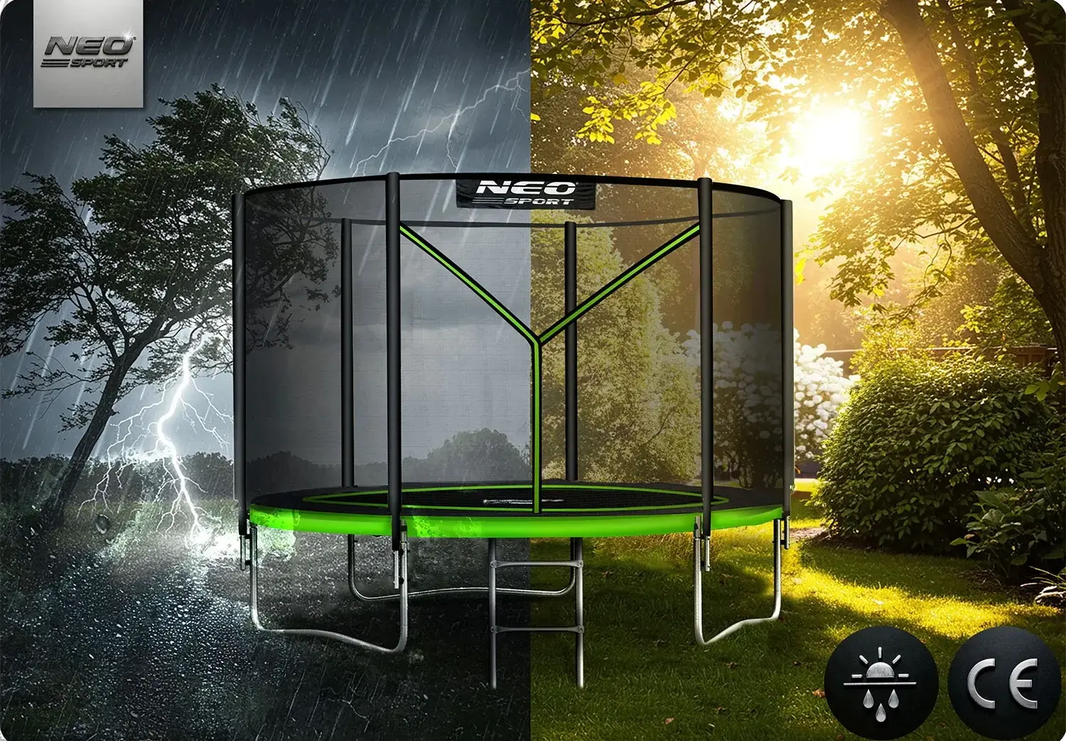 Батут с защитной сеткой Neo Sport NS-06Z231 (Black/Green) - 8