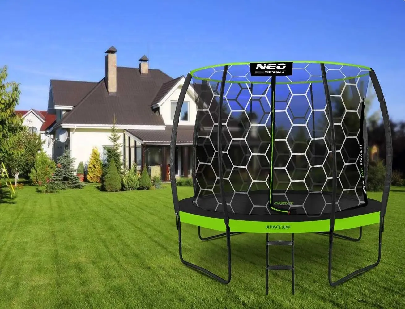 Trambulina cu plasa de protectie Neo Sport NS-08C221 252cm (Green)