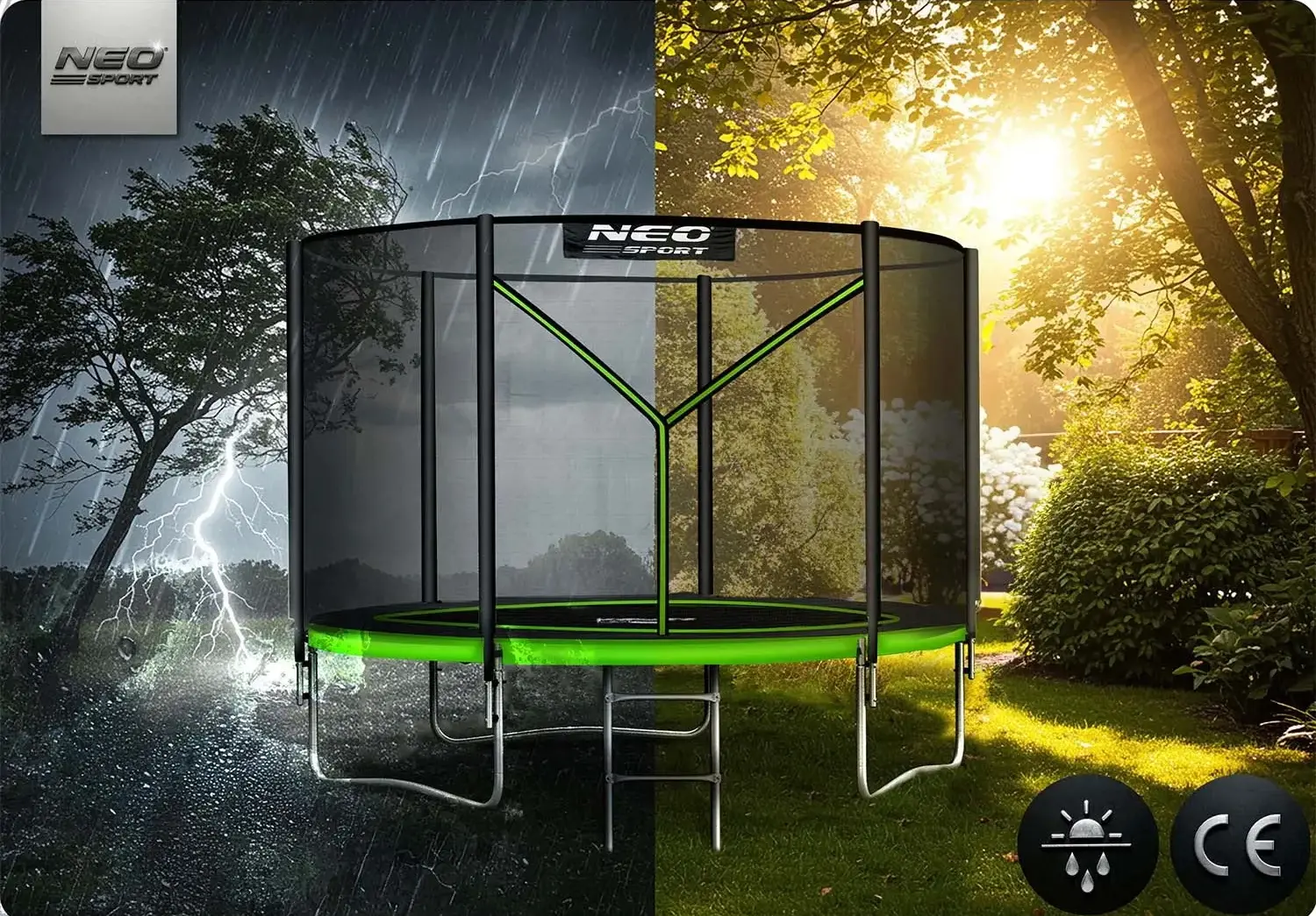 Trambulina cu plasa de protectie Neo Sport NS-08Z231 (Green/Black) - 12