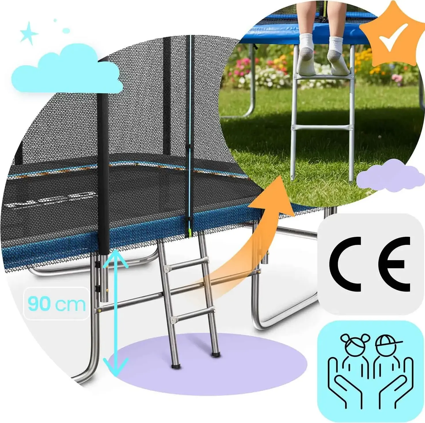 Trambulina cu plasa de protectie Neo Sport NS-10X14Z251 (Black/Blue) - 11