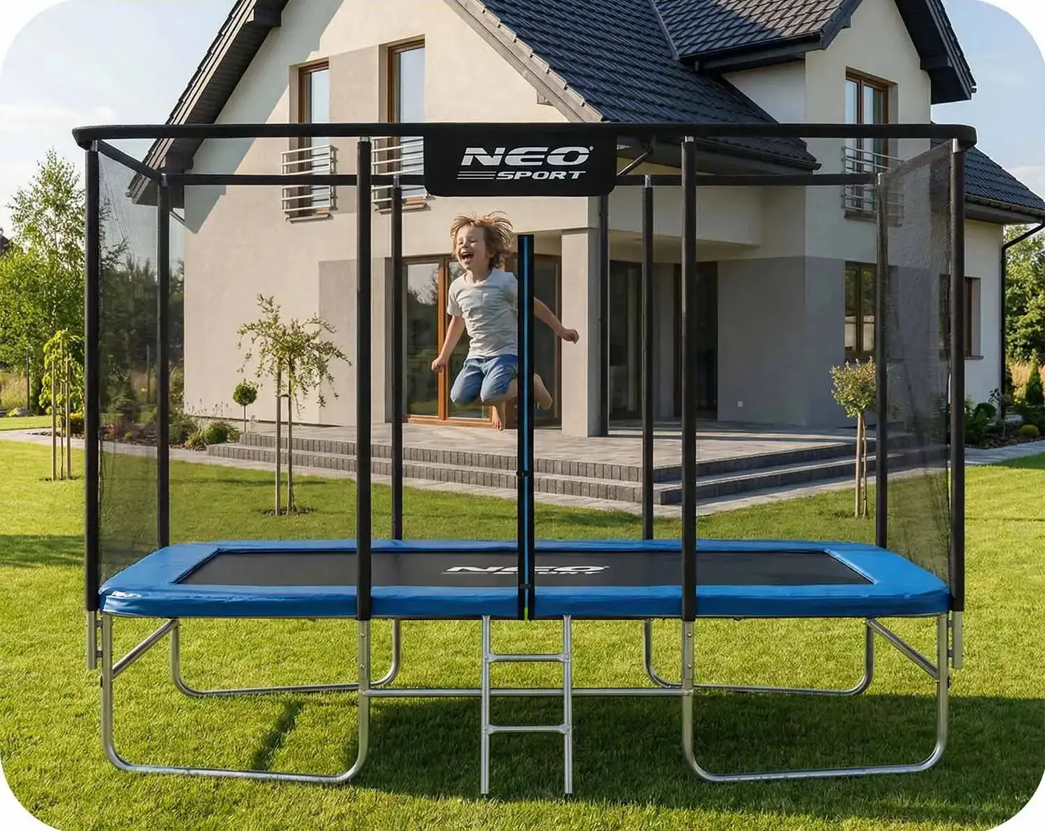 Trambulina cu plasa de protectie Neo Sport NS-10X14Z251 (Black/Blue) - 13