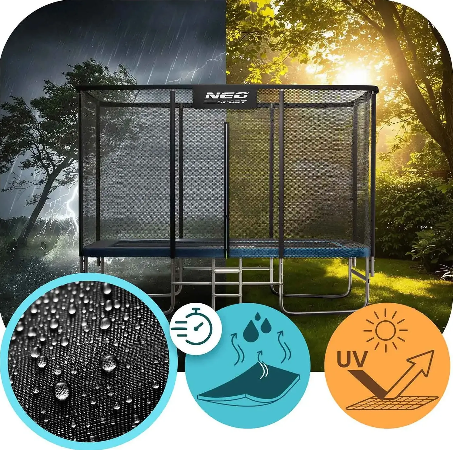Trambulina cu plasa de protectie Neo Sport NS-10X14Z251 (Black/Blue) - 9