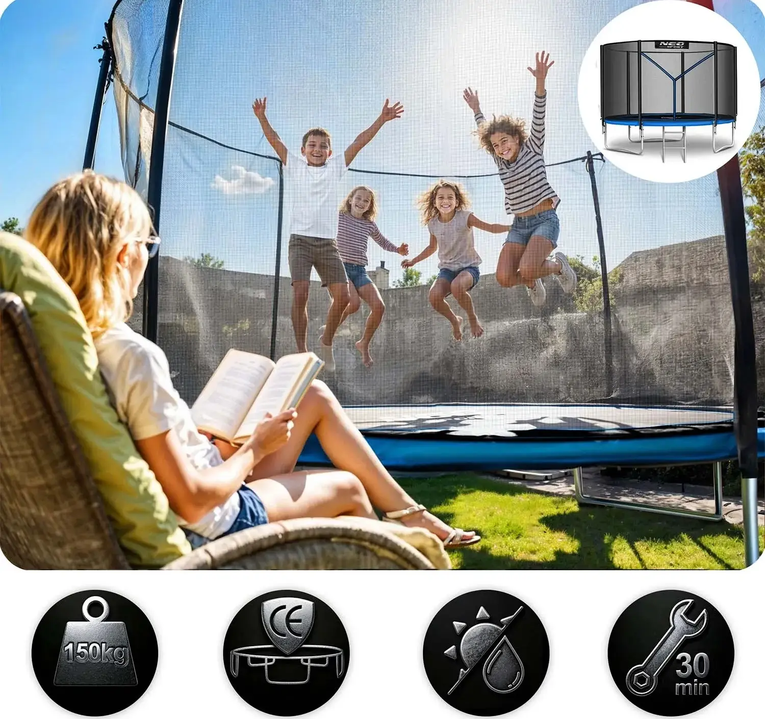 Trambulina cu plasa de protectie Neo Sport NS-10Z221 (Black/Blue) - 10