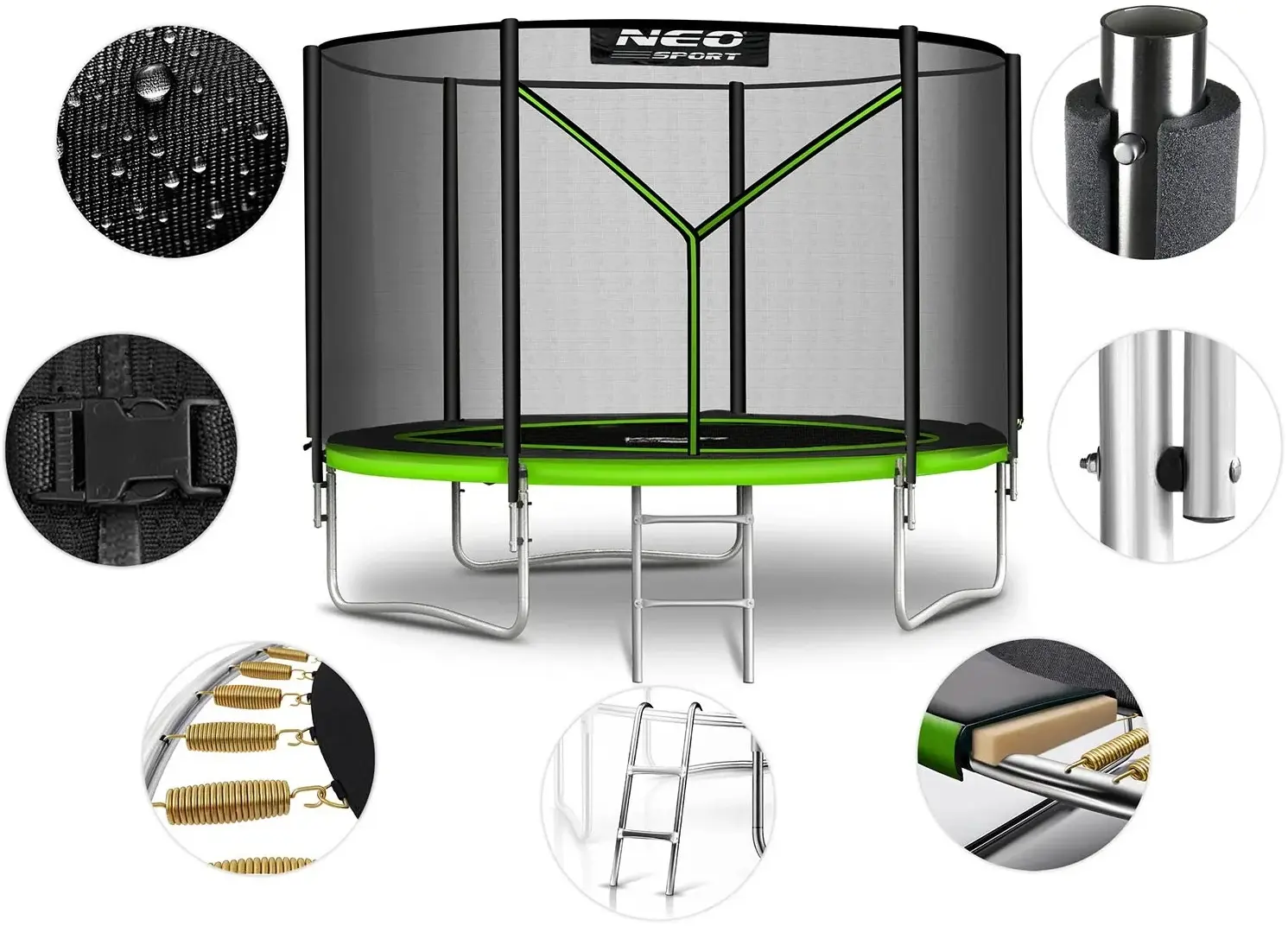 Trambulina cu plasa de protectie Neo Sport NS-10Z231 (Green/Black) - 10