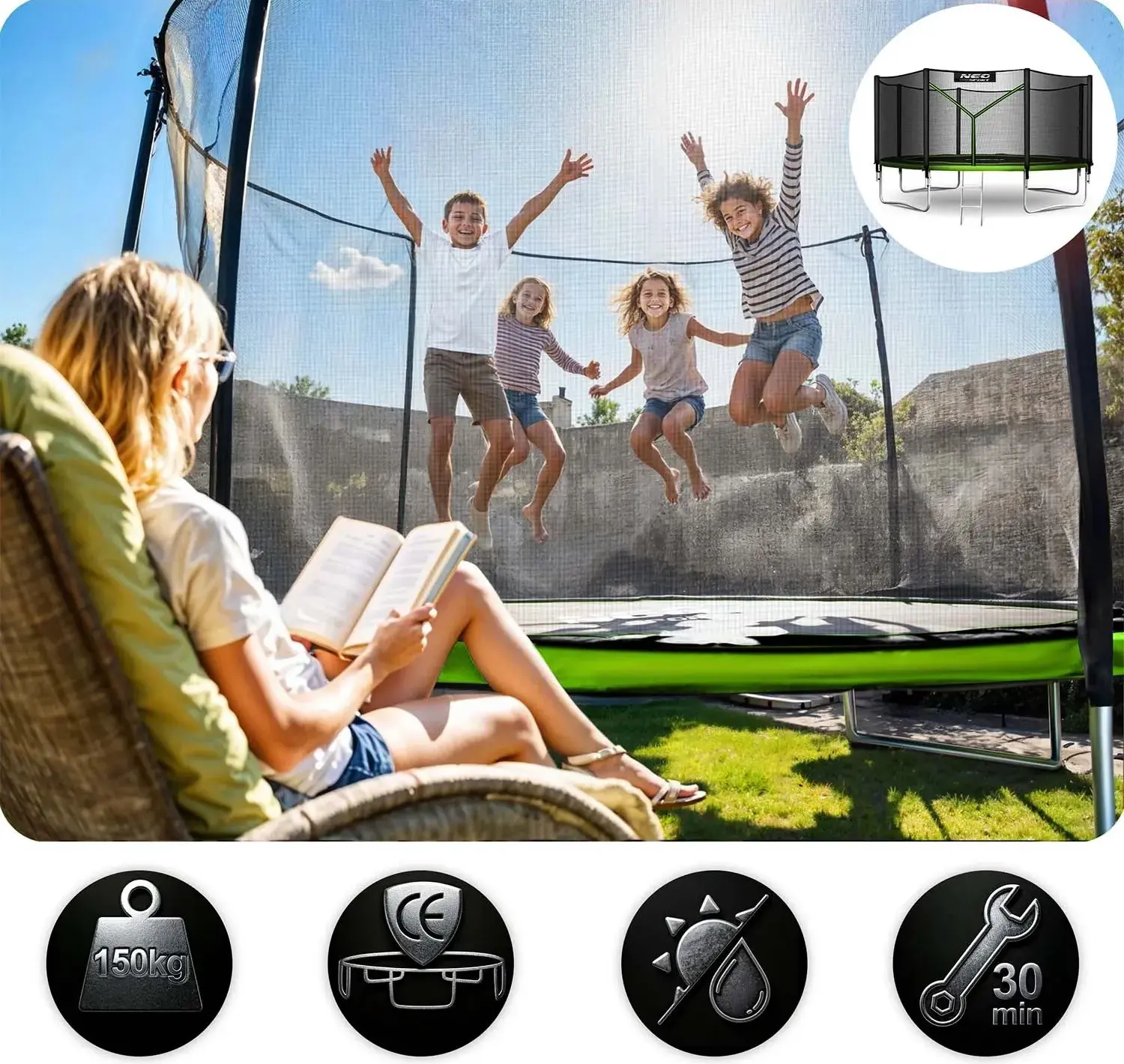 Trambulina cu plasa de protectie Neo Sport NS-12Z231 (Black/Green) - 10