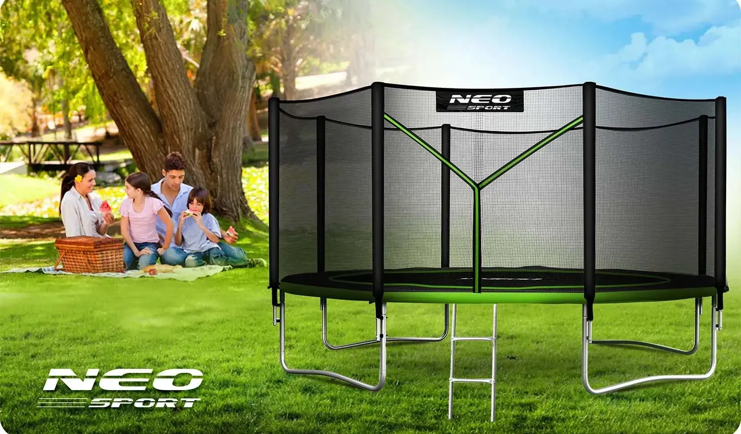 Trambulina cu plasa de protectie Neo Sport NS-13Z231 (Black/Green) - 6