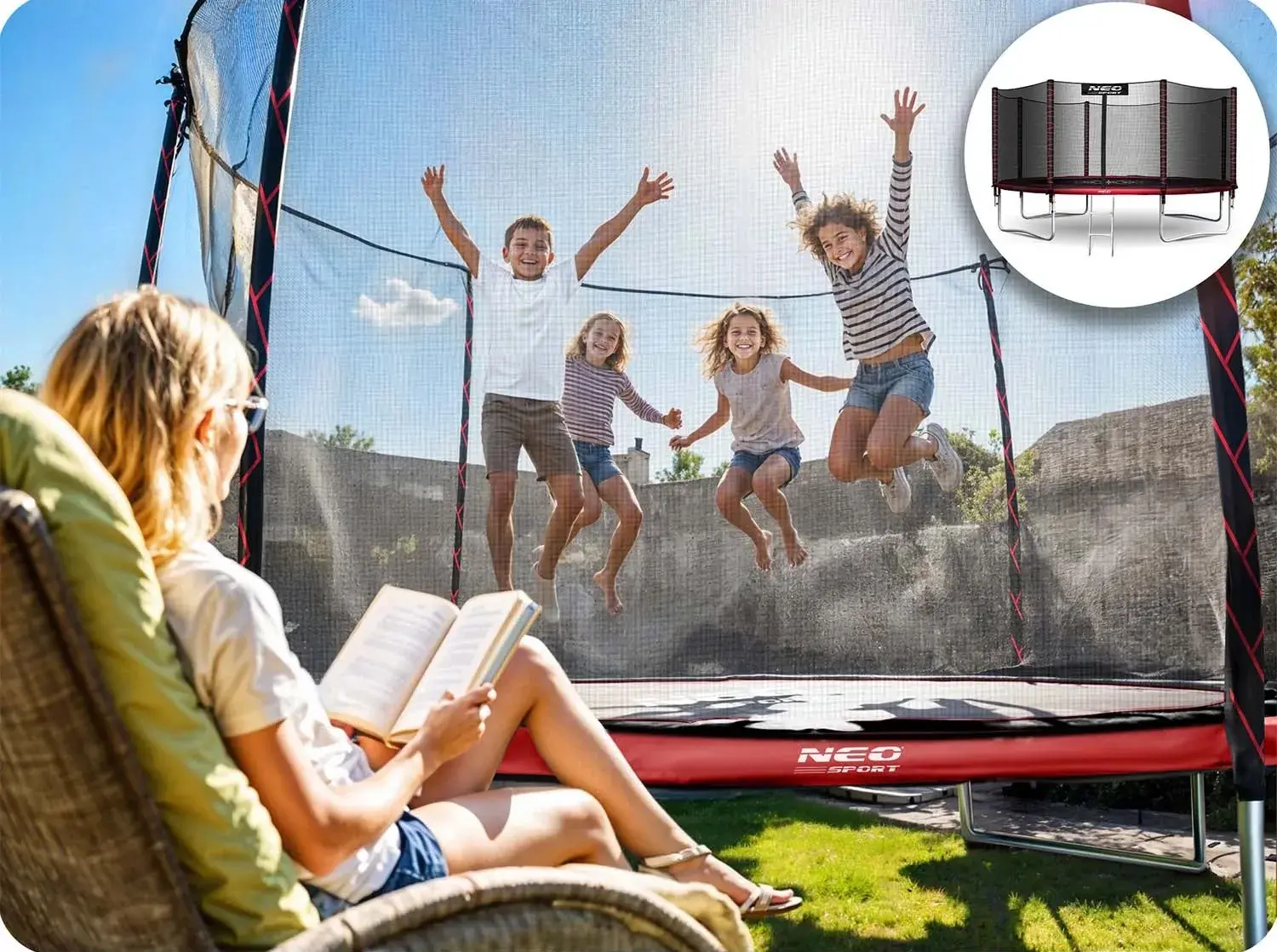 Батут с защитной сеткой Neo Sport NS-13Z241 (Black/Red) - 10