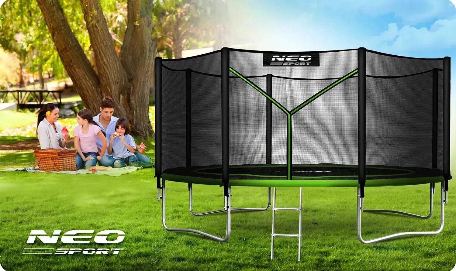 Батут с защитной сеткой Neo Sport NS-14Z231 (Black/Green) - 6