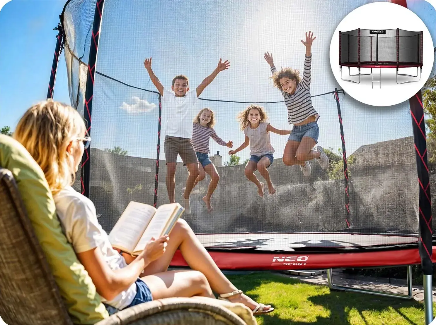 Батут с защитной сеткой Neo Sport NS-14Z241 (Red/Black) - 10