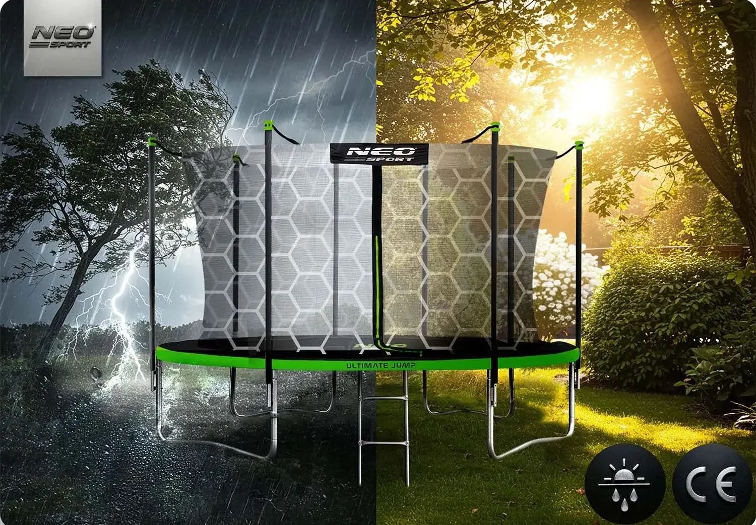 Trambulina cu plasa de protectie Neo Sport NS-15W231 (Black/Green) - 9