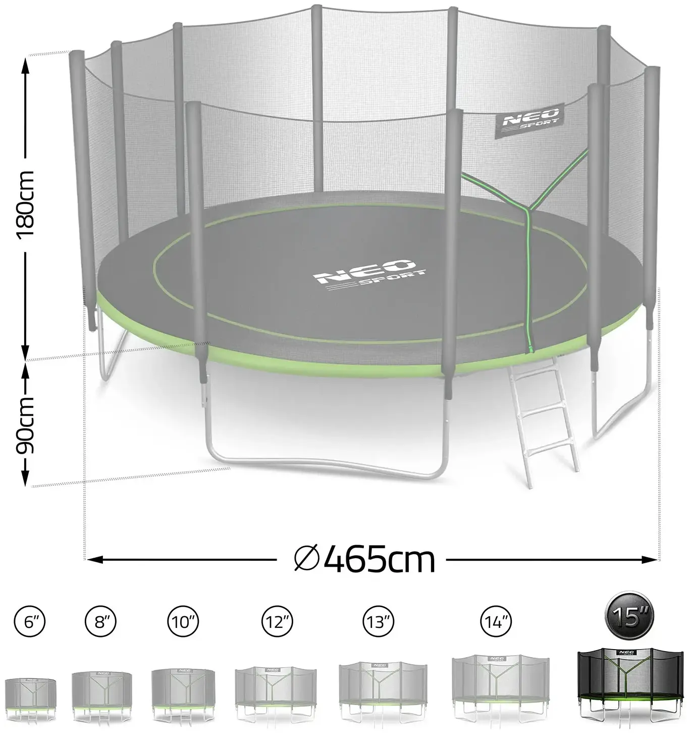 Батут с защитной сеткой Neo Sport NS-15Z231 (Black/Green) - 2