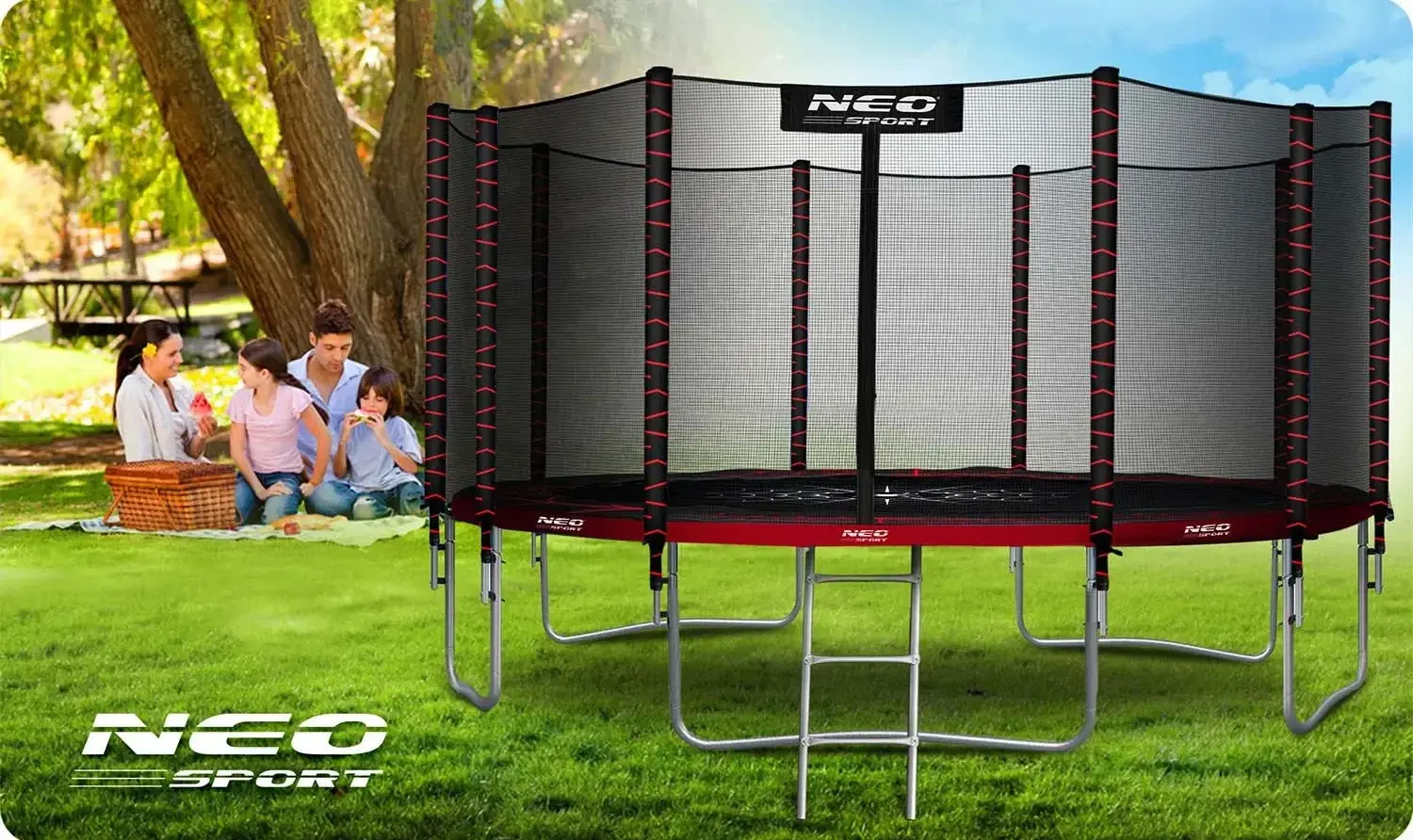 Батут с защитной сеткой Neo Sport NS-15Z241 (Black/Red) - 6