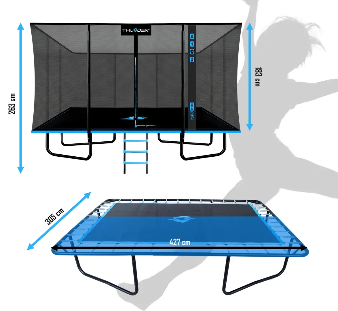 Батут с защитной сеткой Thunder Outside Phenom 10FTX14FT 305x427cm (Black/Blue)