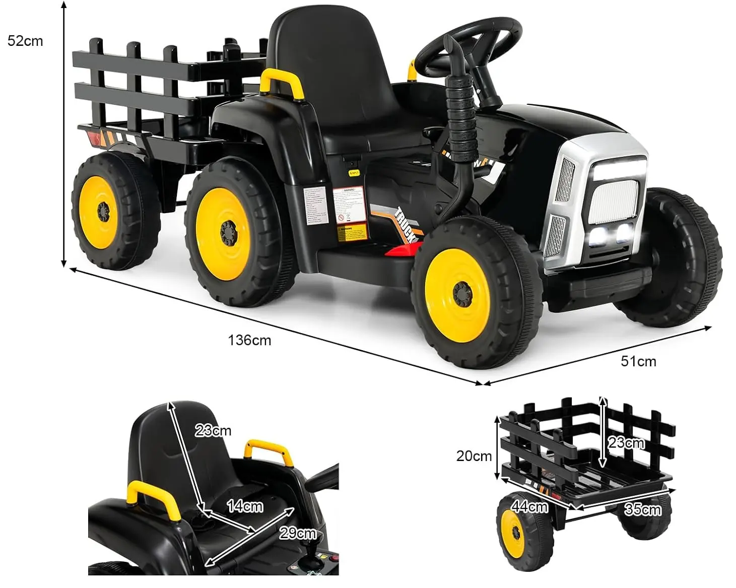 Tractor electric cu remorca Costway TQ10279DE-DK (Black)