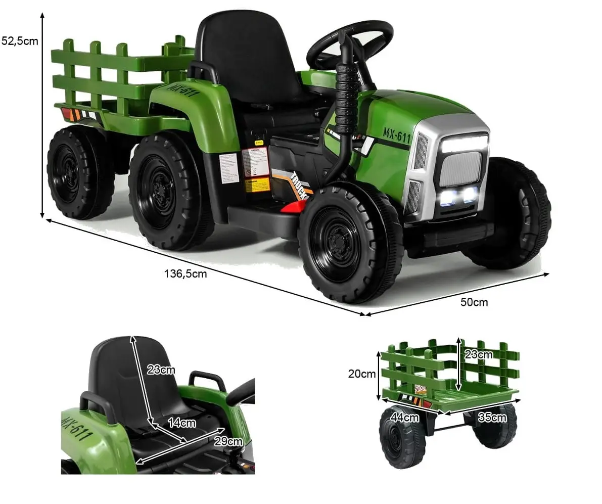 Tractor electric cu remorca Costway TQ10279DE-HL (Green/Black)