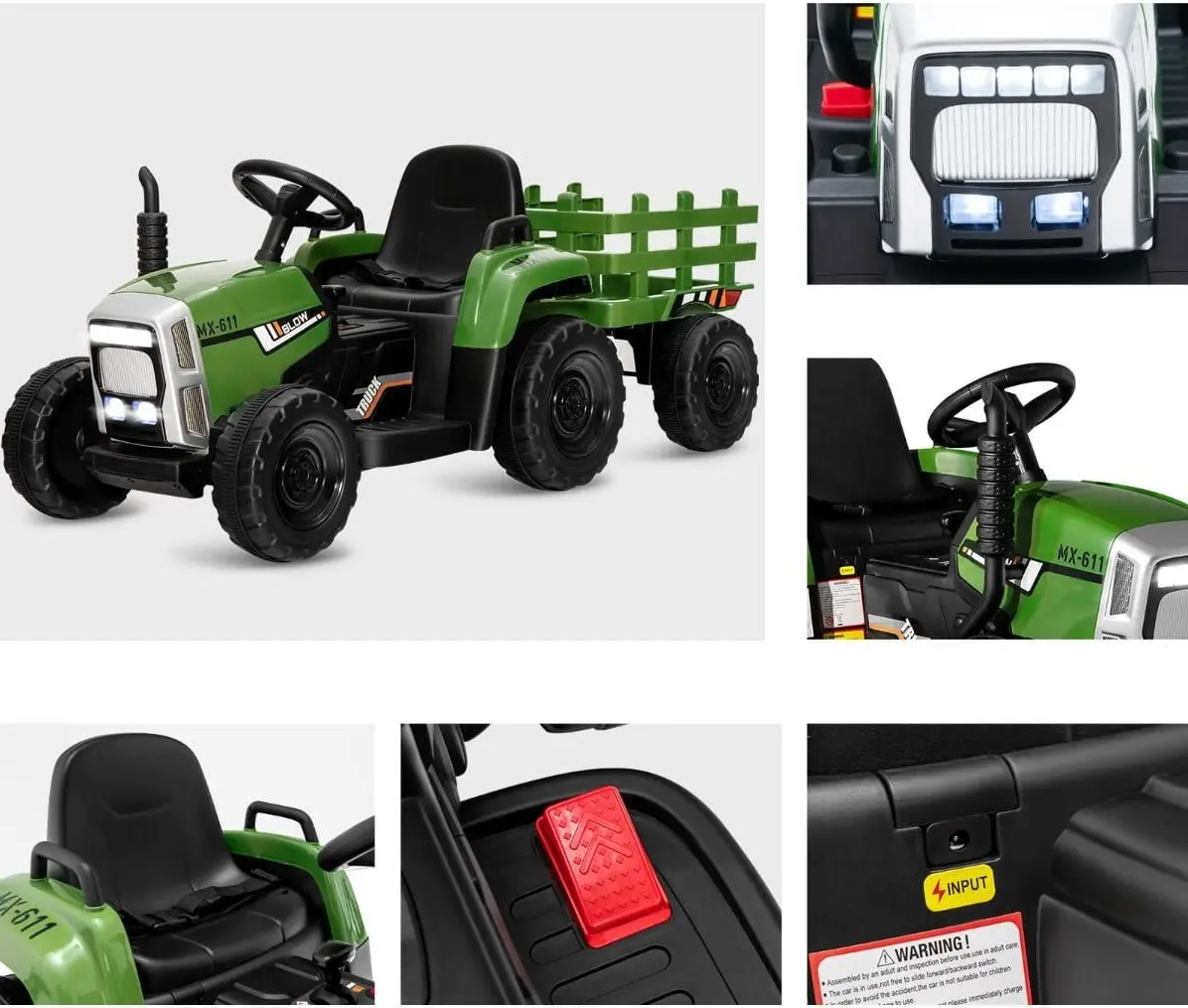 Tractor electric cu remorca Costway TQ10279DE-HL (Green/Black)