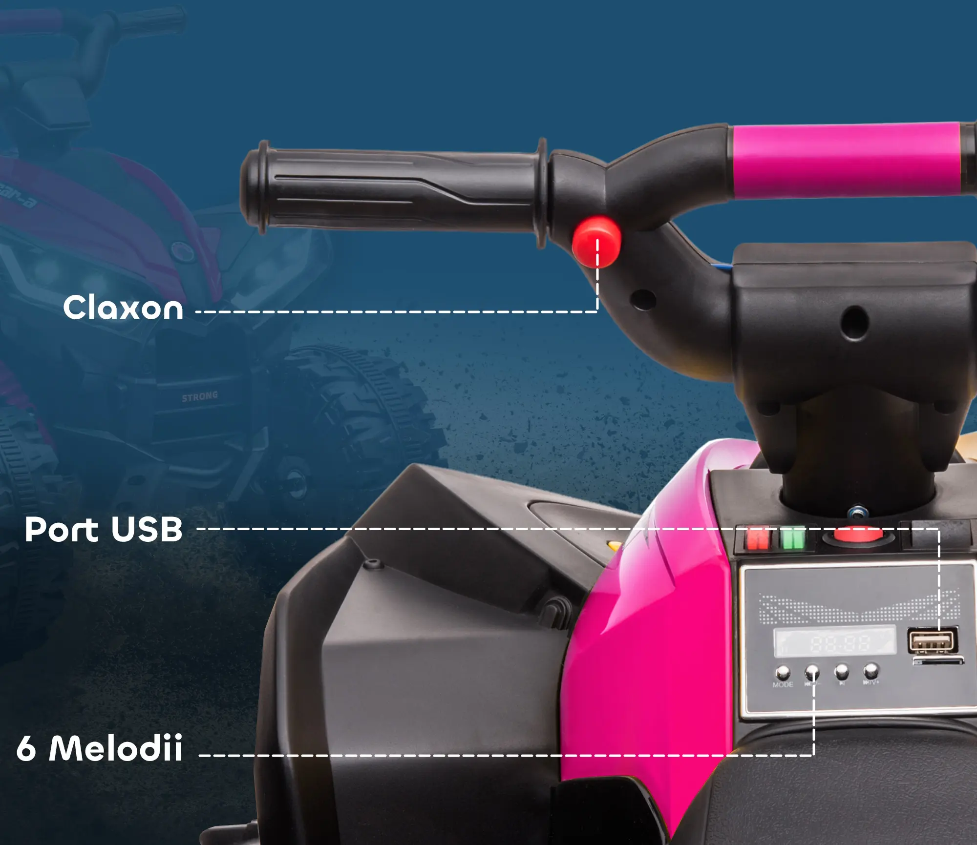 ATV electric pentru copii Homcom 370-235V90PK (Black/Pink) - 3