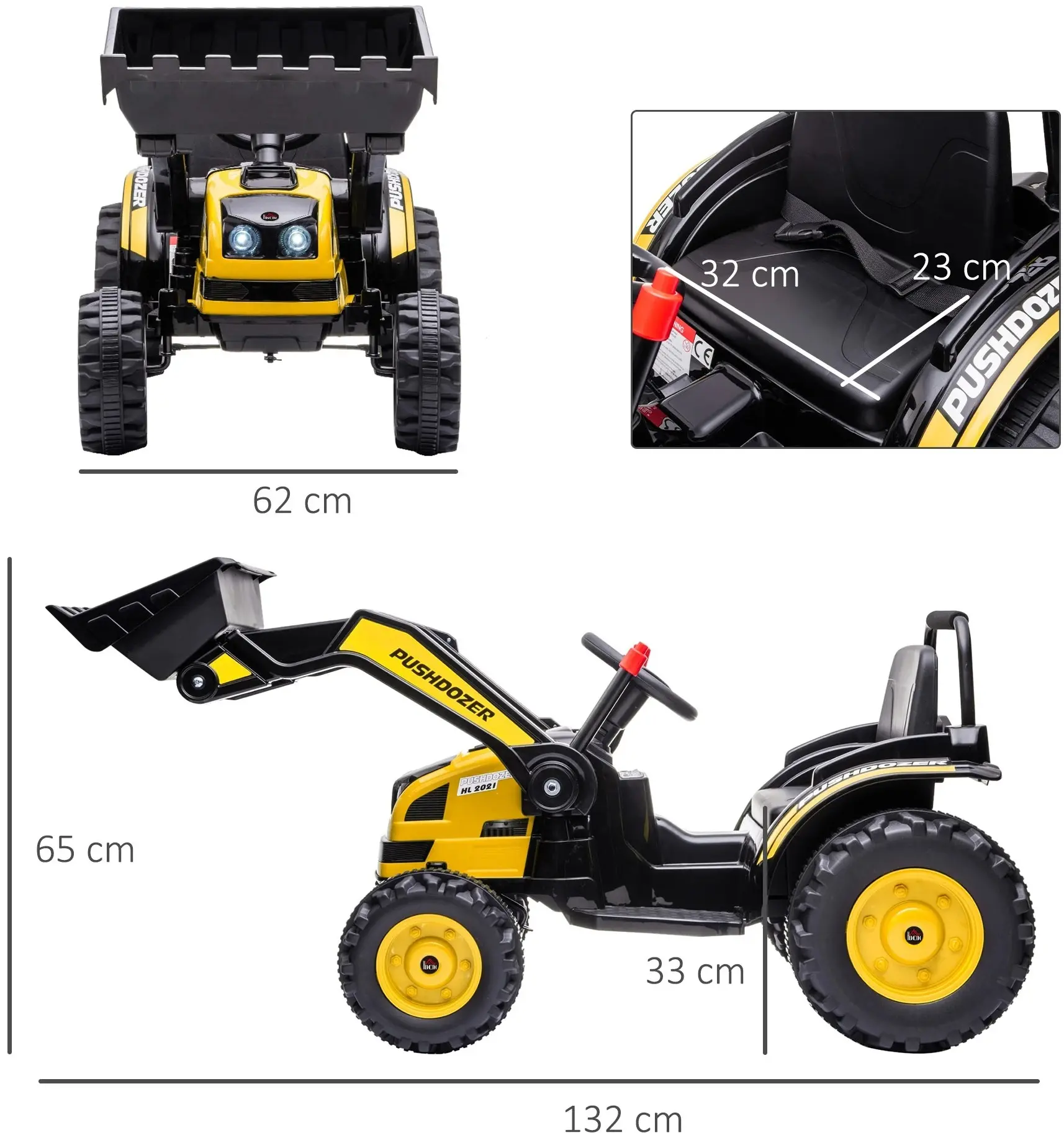 Buldozer electric HomCom Bulldozer 6V 370-167V90YL (Black/Yellow) - 7