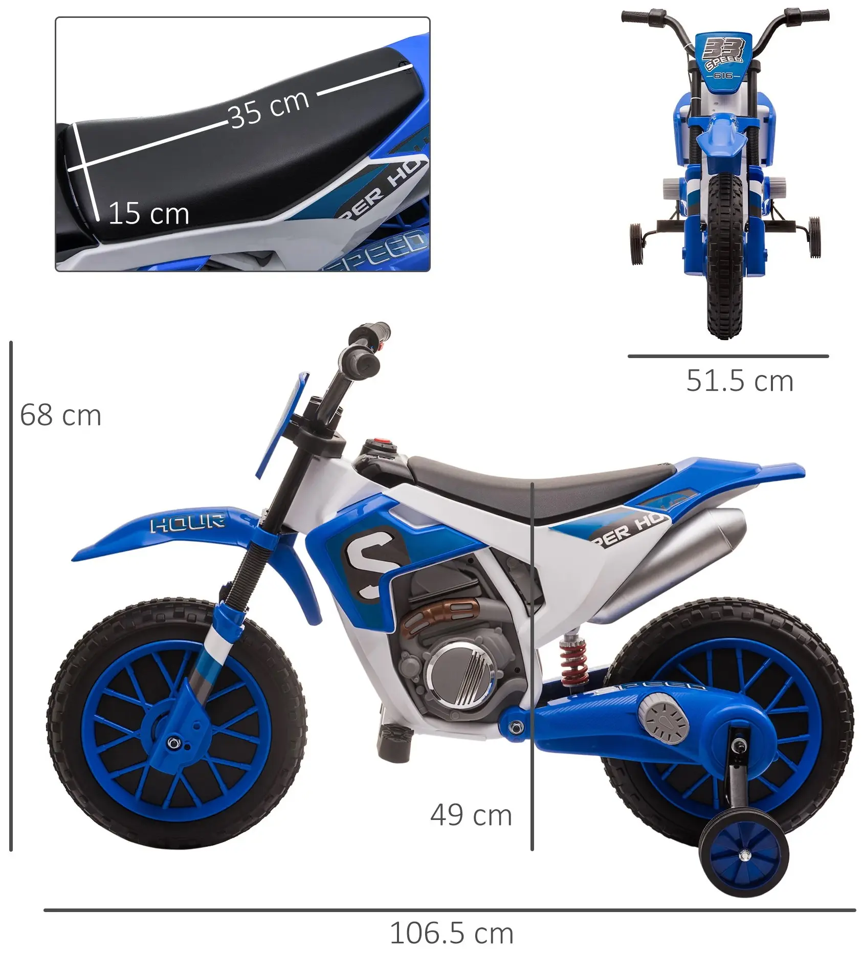 Motocicleta electrica Homcom 370-165V90BU (Blue/White) - 6