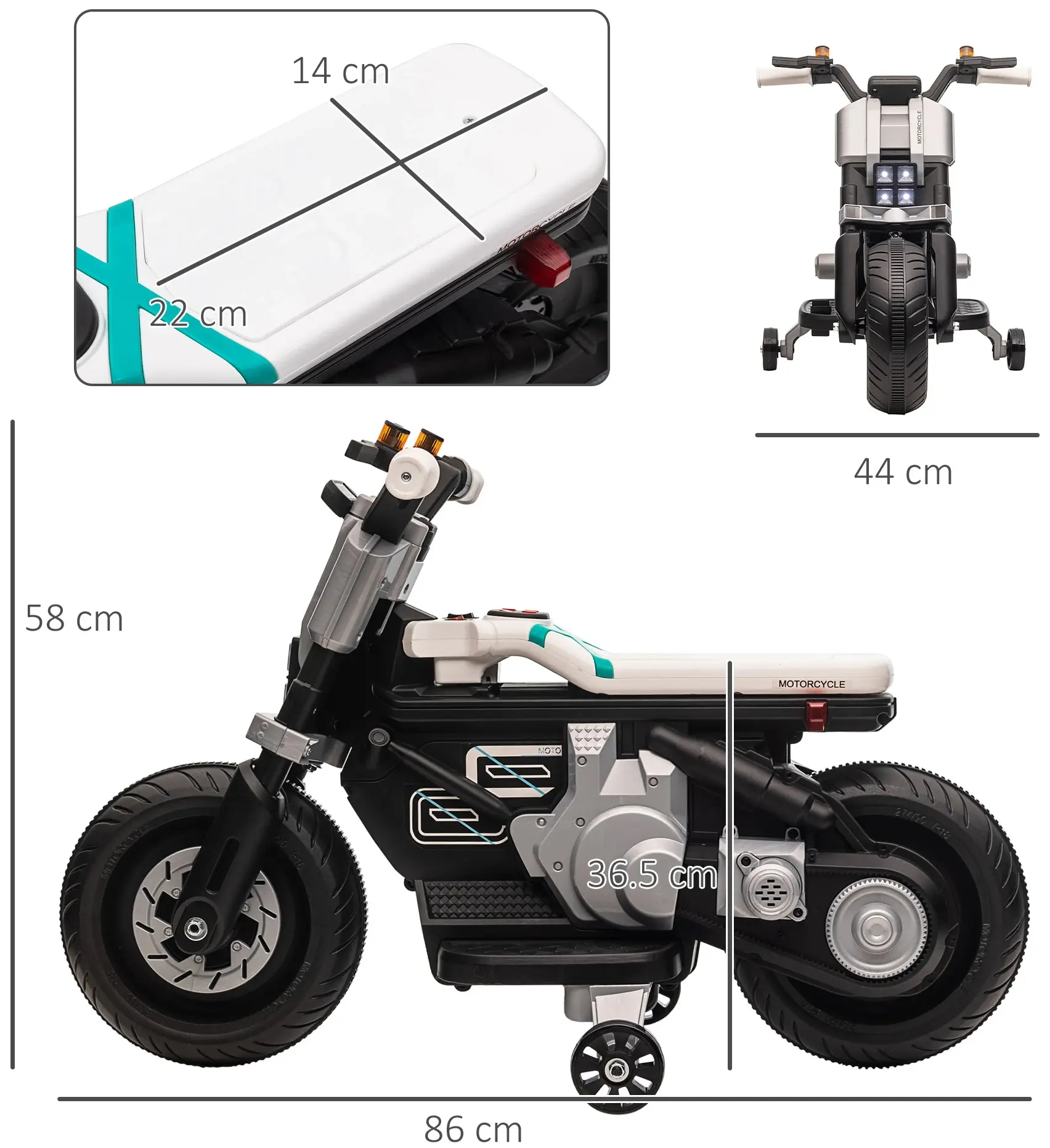 Motocicleta electrica Homcom 370-253V90WT (White/Black) - 5