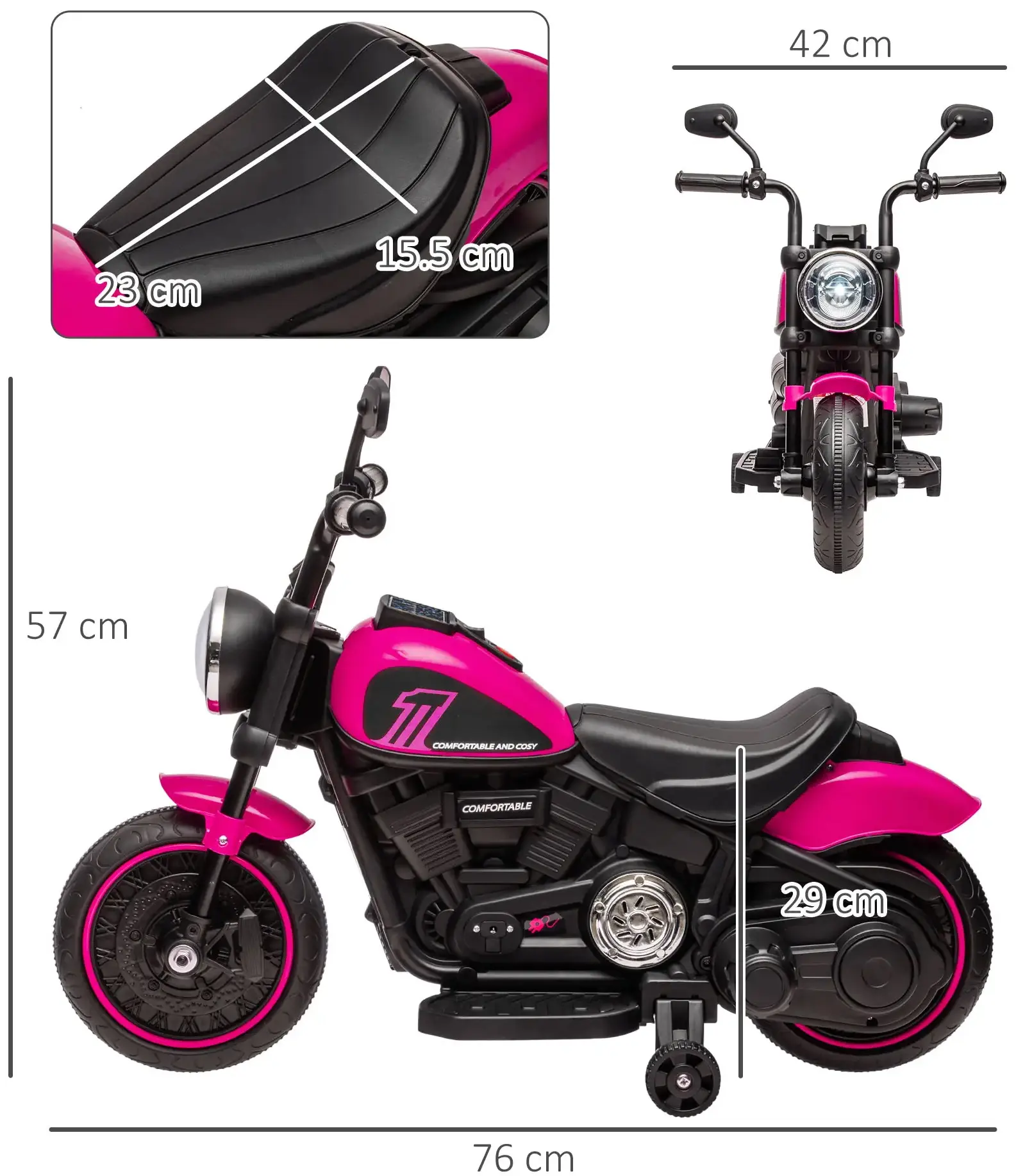 Motocicleta electrica Homcom 370-283V90PK (Pink/Black) - 6