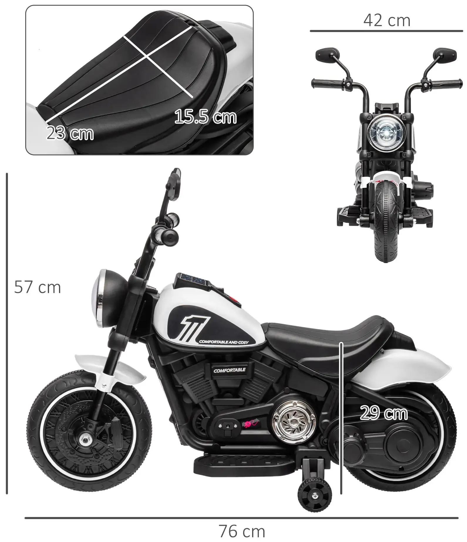 Электромотоцикл Homcom 370-283V90WT (White/Black) - 6