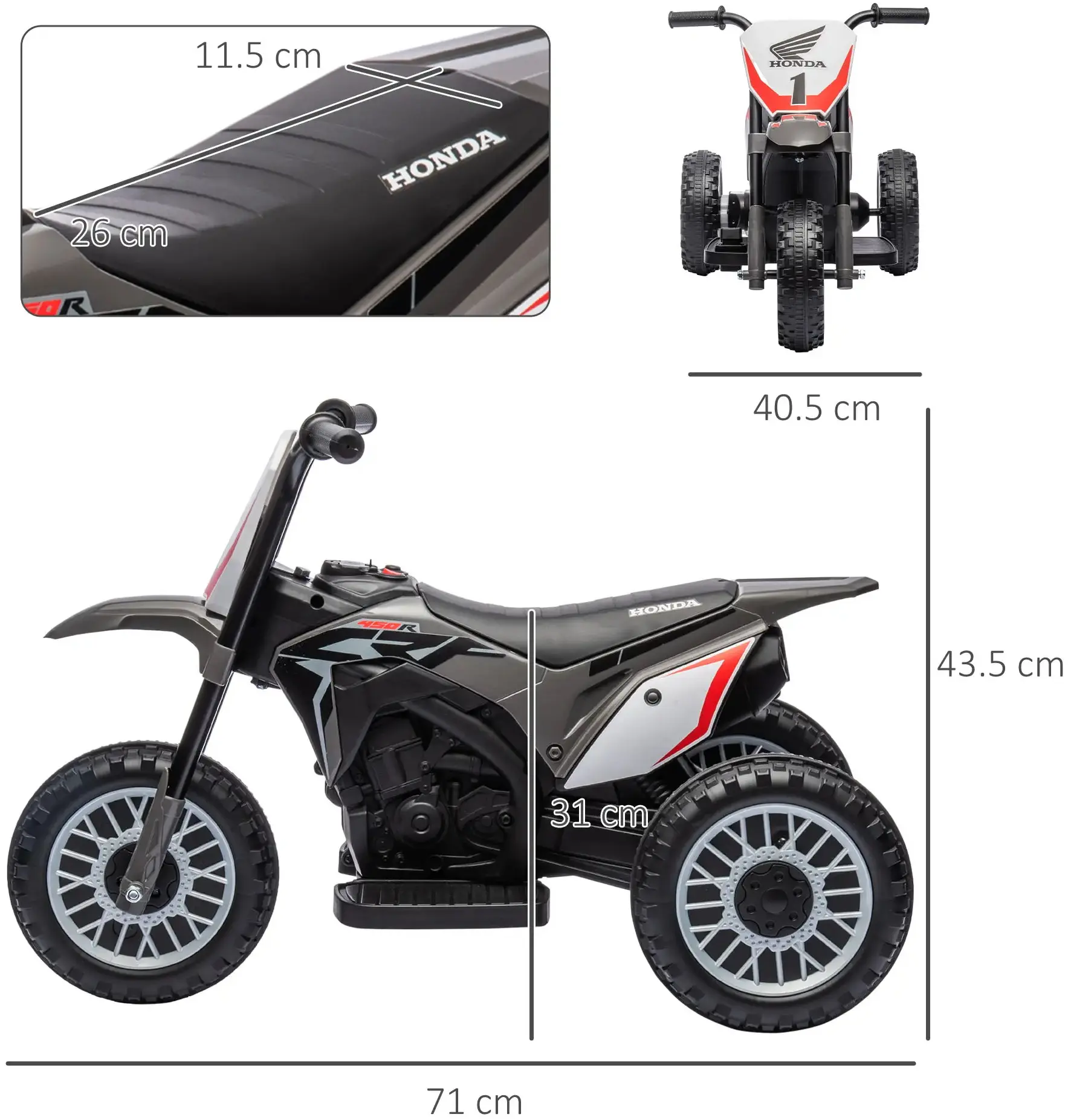 Motocicleta electrica Homcom 370-298V90GY (Grey/White/Red) - 5