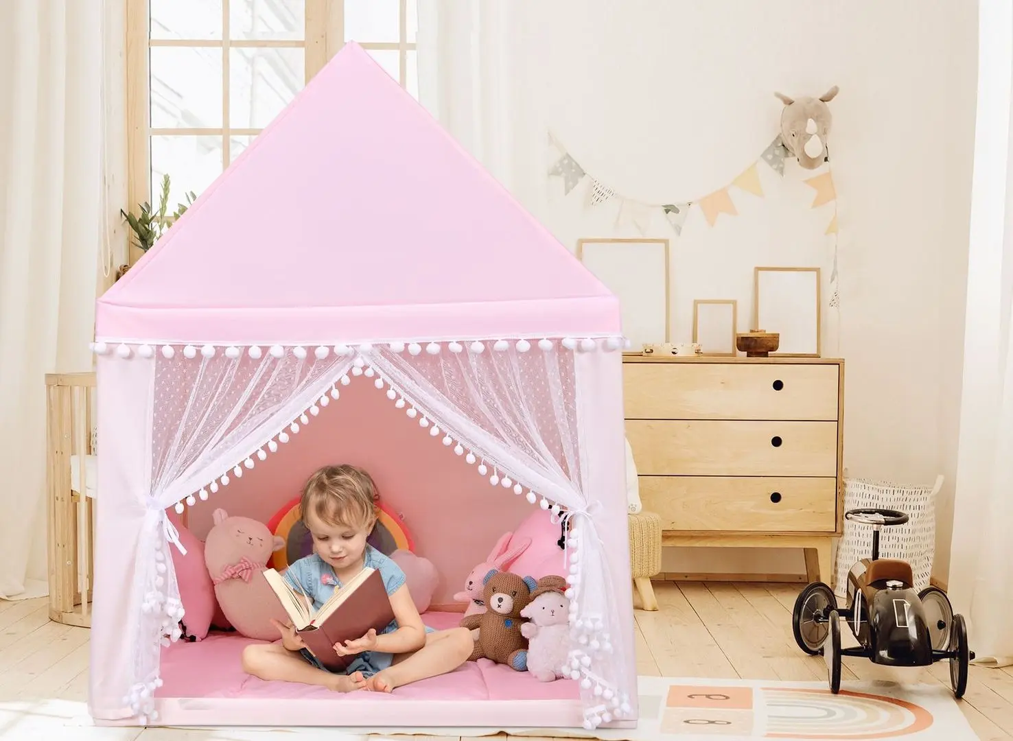 Cort pentru copii Costway HW67015PI (Pink)