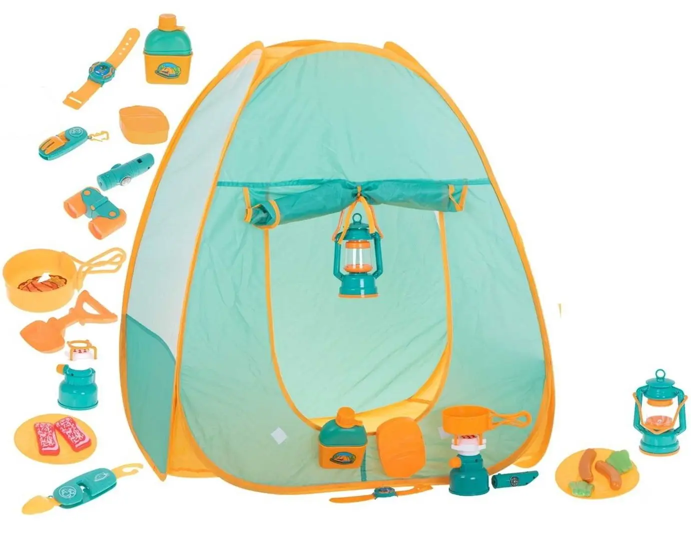 Cort pentru copii + set camping Ikonka B39017866 (Turquoise/Orange)