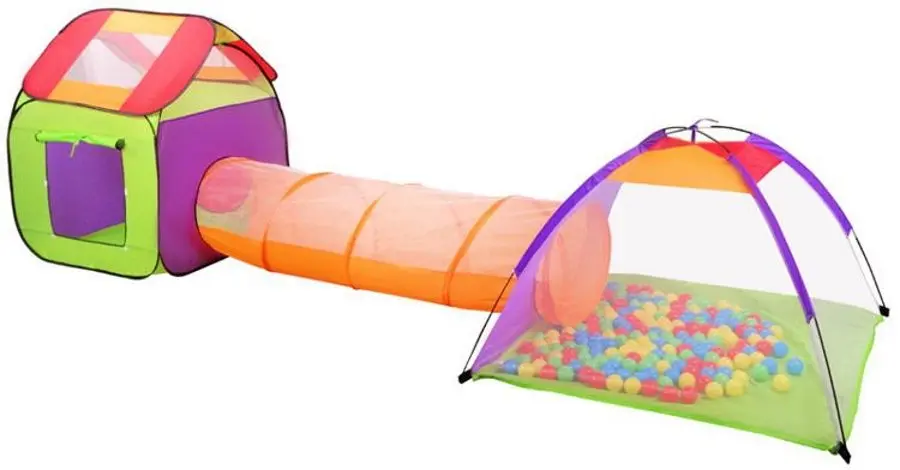Căsuţă pentru joacă cu tunel şi mingi Iso Trade 2881 (Multicolor)