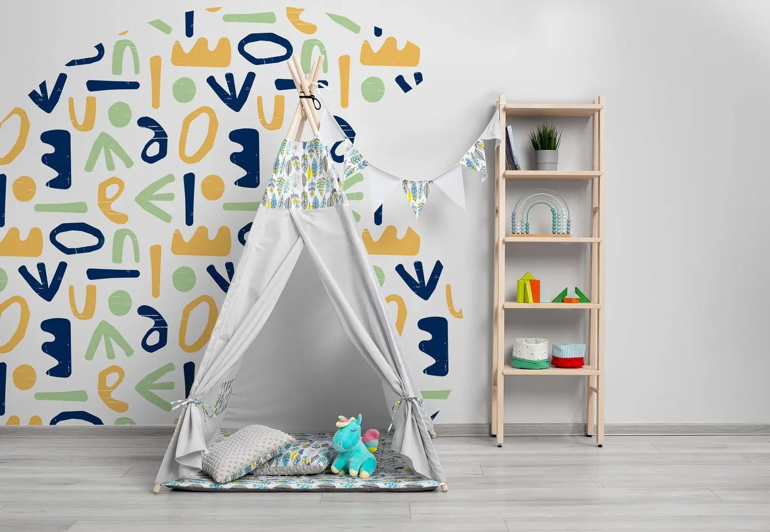 Cort pentru copii Toyz Teepee Tent  Feathers Colorful (Grey) - 7