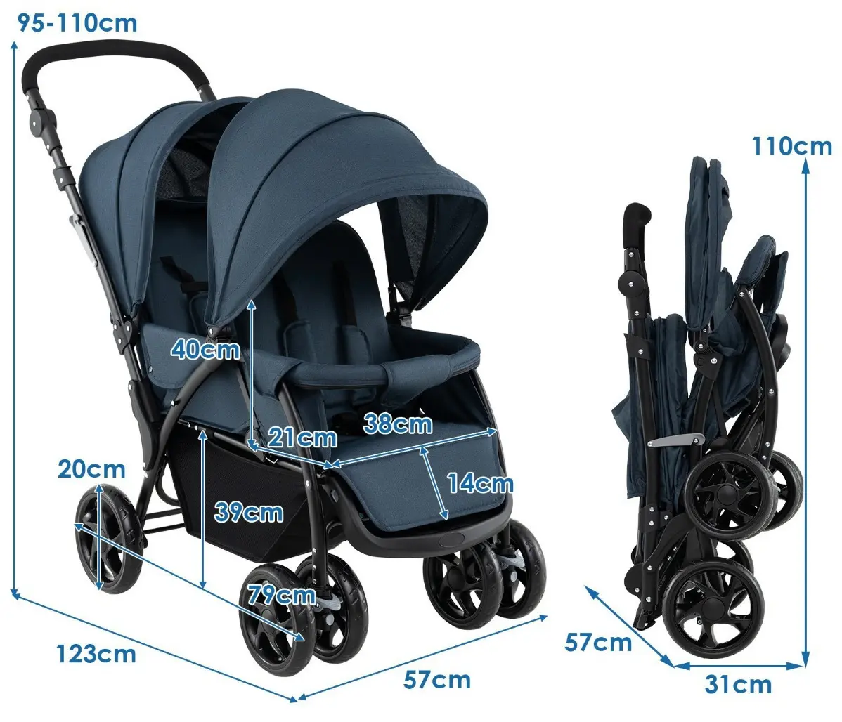 Коляска для двойни Costway BC10248BL (Blue)