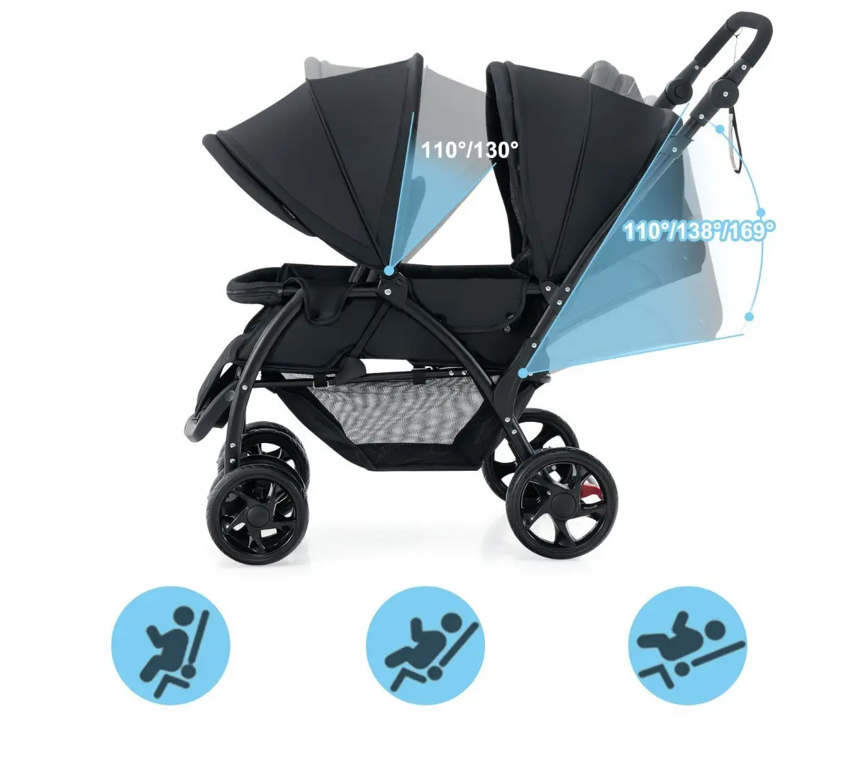 Коляска для двойни Costway BC10248DK (Black)