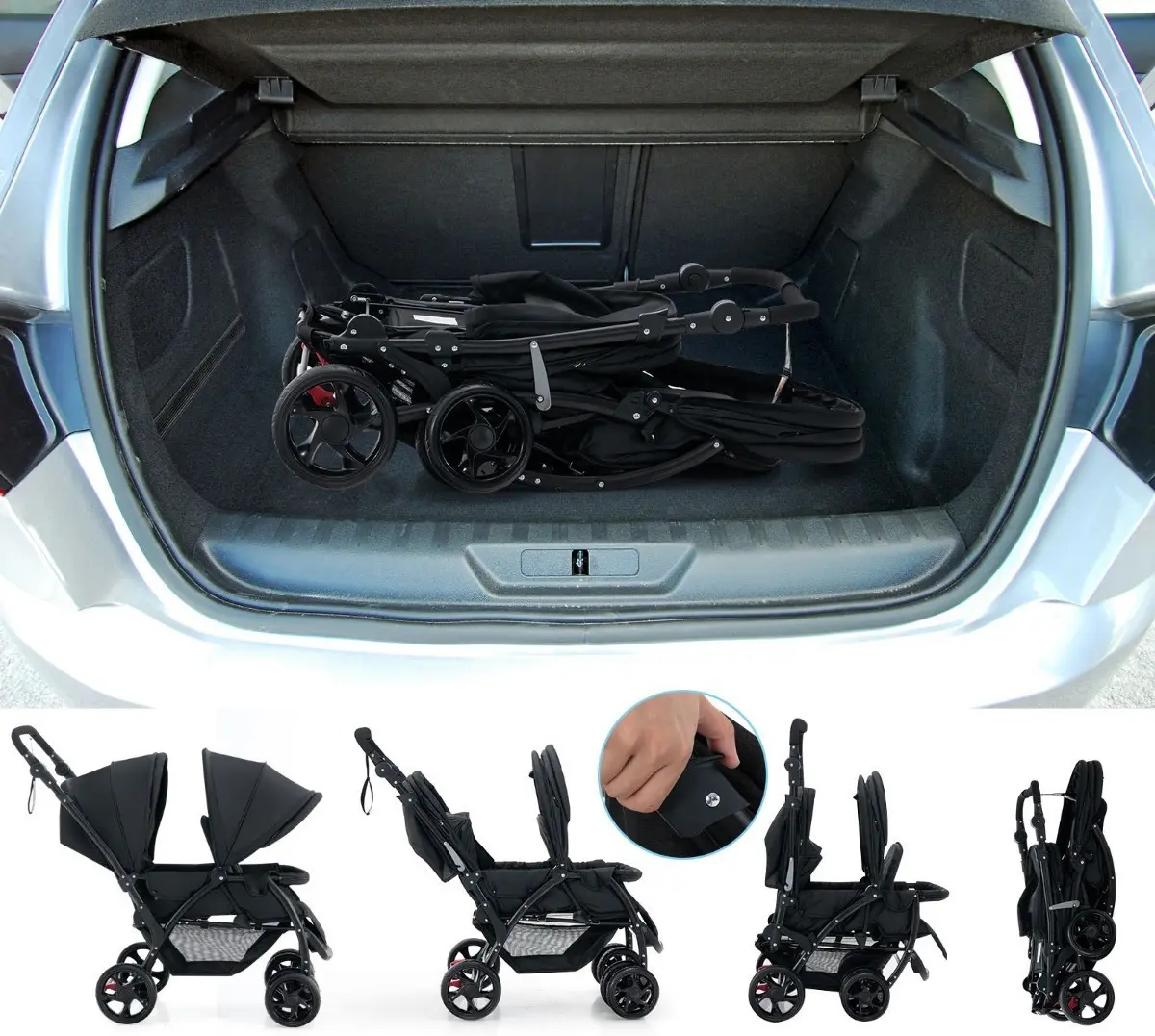 Коляска для двойни Costway BC10248DK (Black)