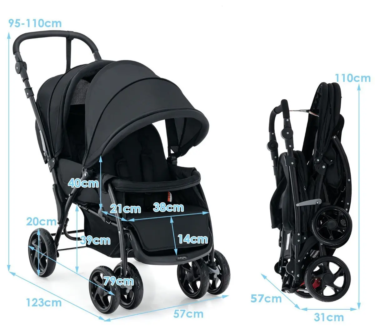 Коляска для двойни Costway BC10248DK (Black)