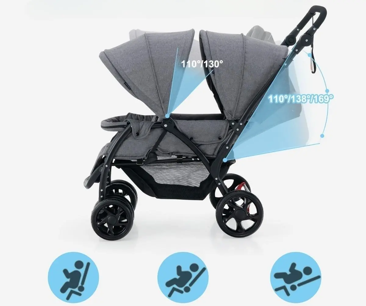 Carucior pentru gemeni Costway BC10248GR (Grey)