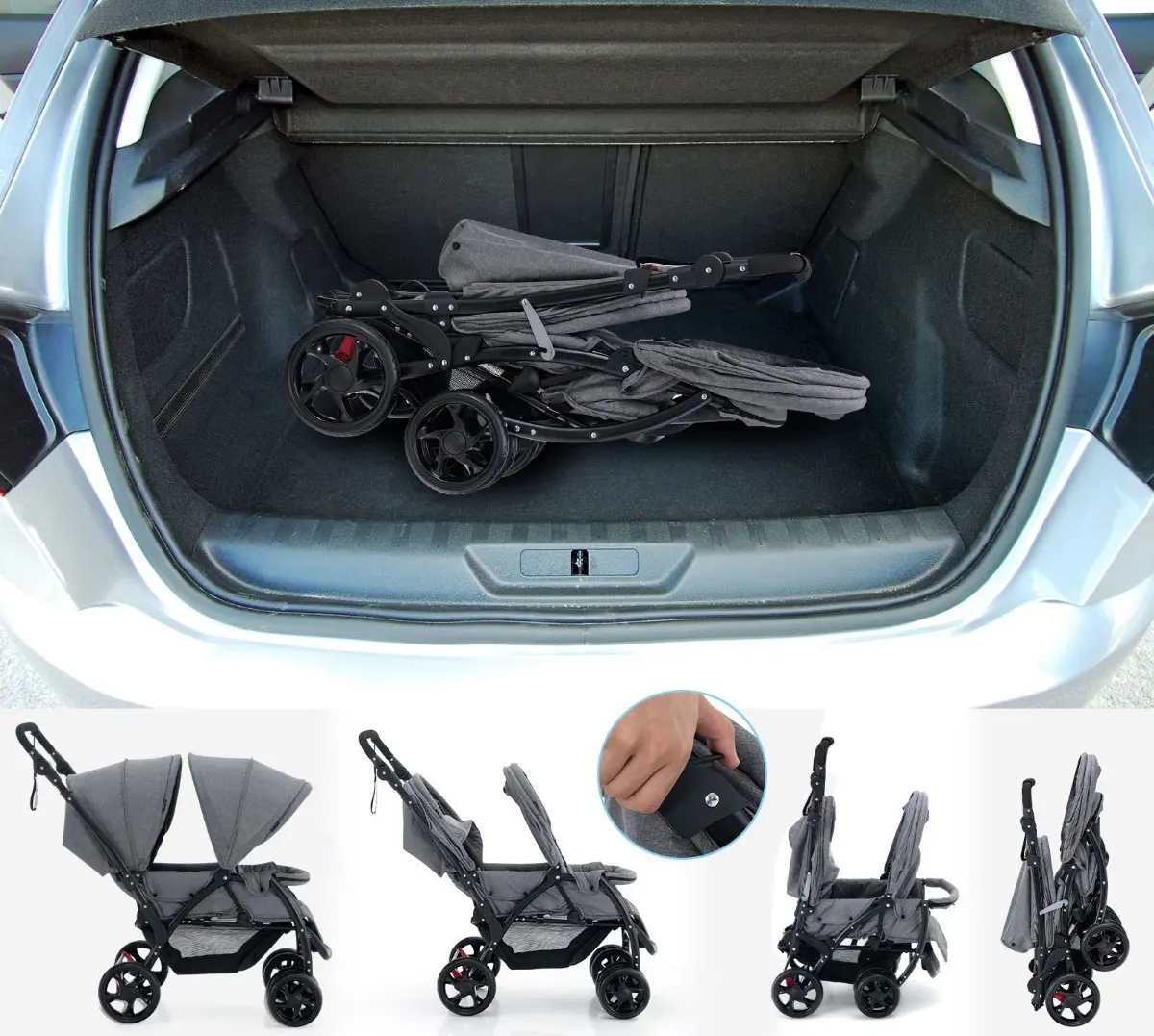 Carucior pentru gemeni Costway BC10248GR (Grey)