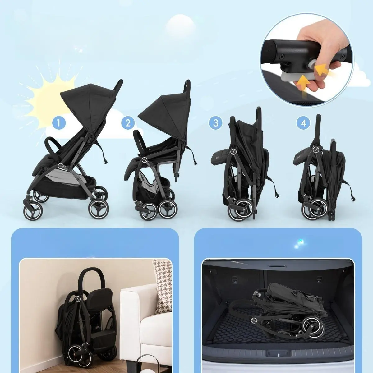 Коляска прогулочная Costway BC10244BK (Black)