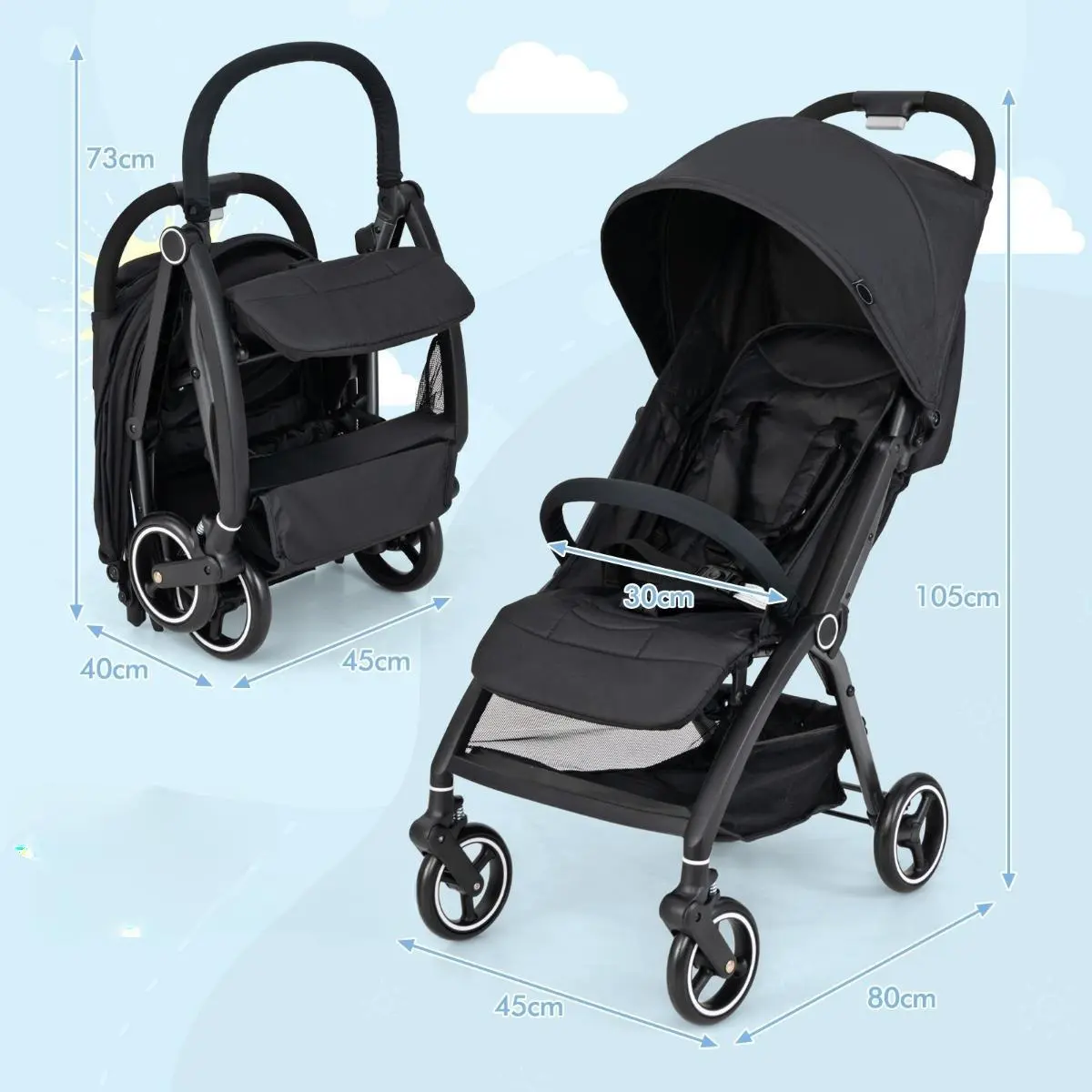 Коляска прогулочная Costway BC10244BK (Black)