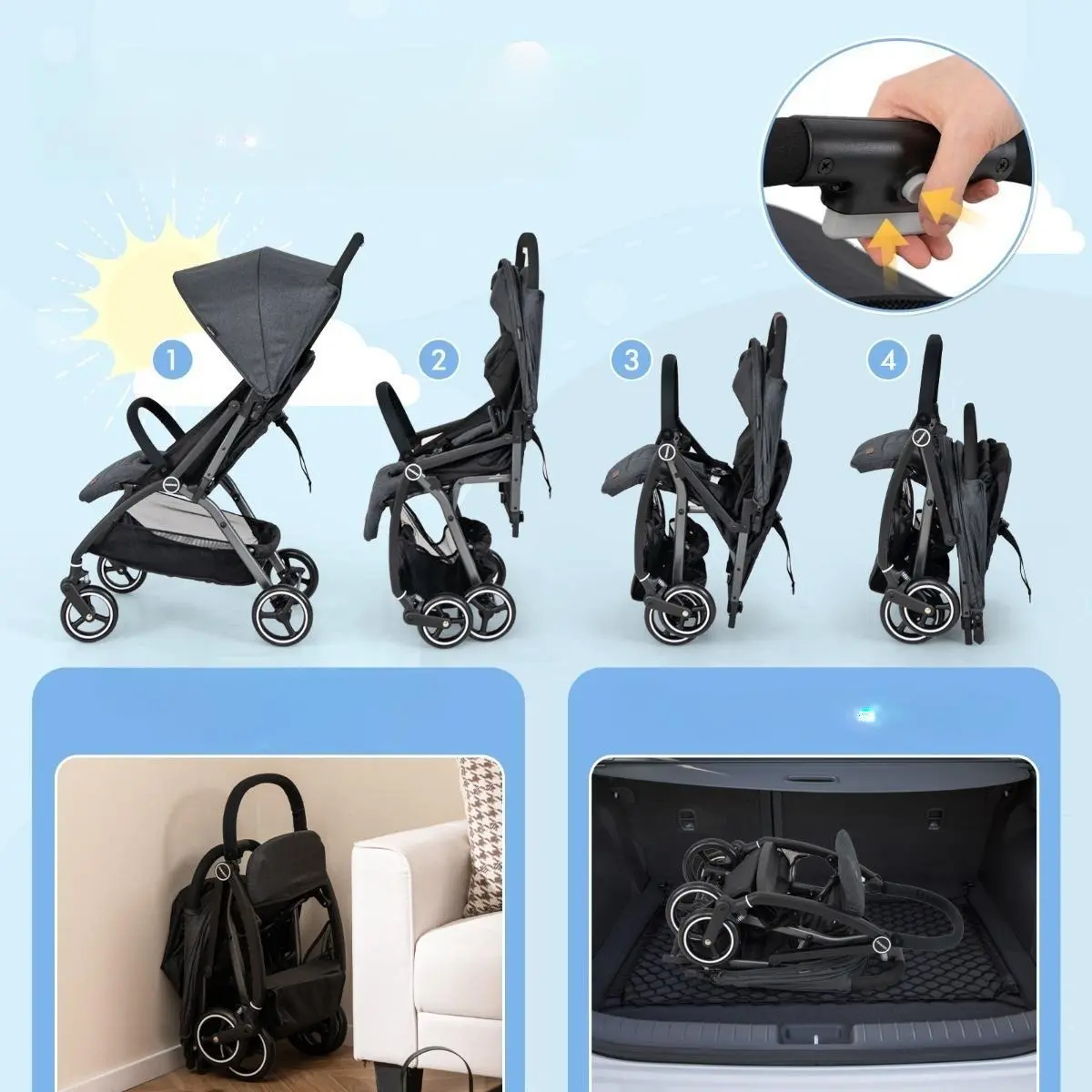 Carucior de plimbare Costway BC10244GR (Grey)