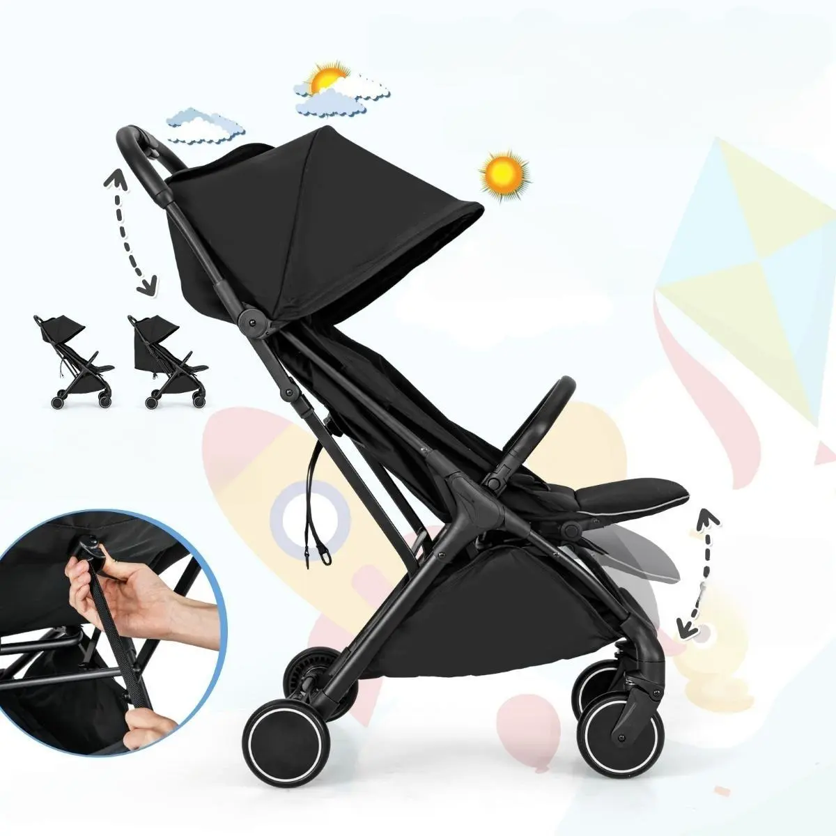 Коляска прогулочная Costway BC10249DK (Black)