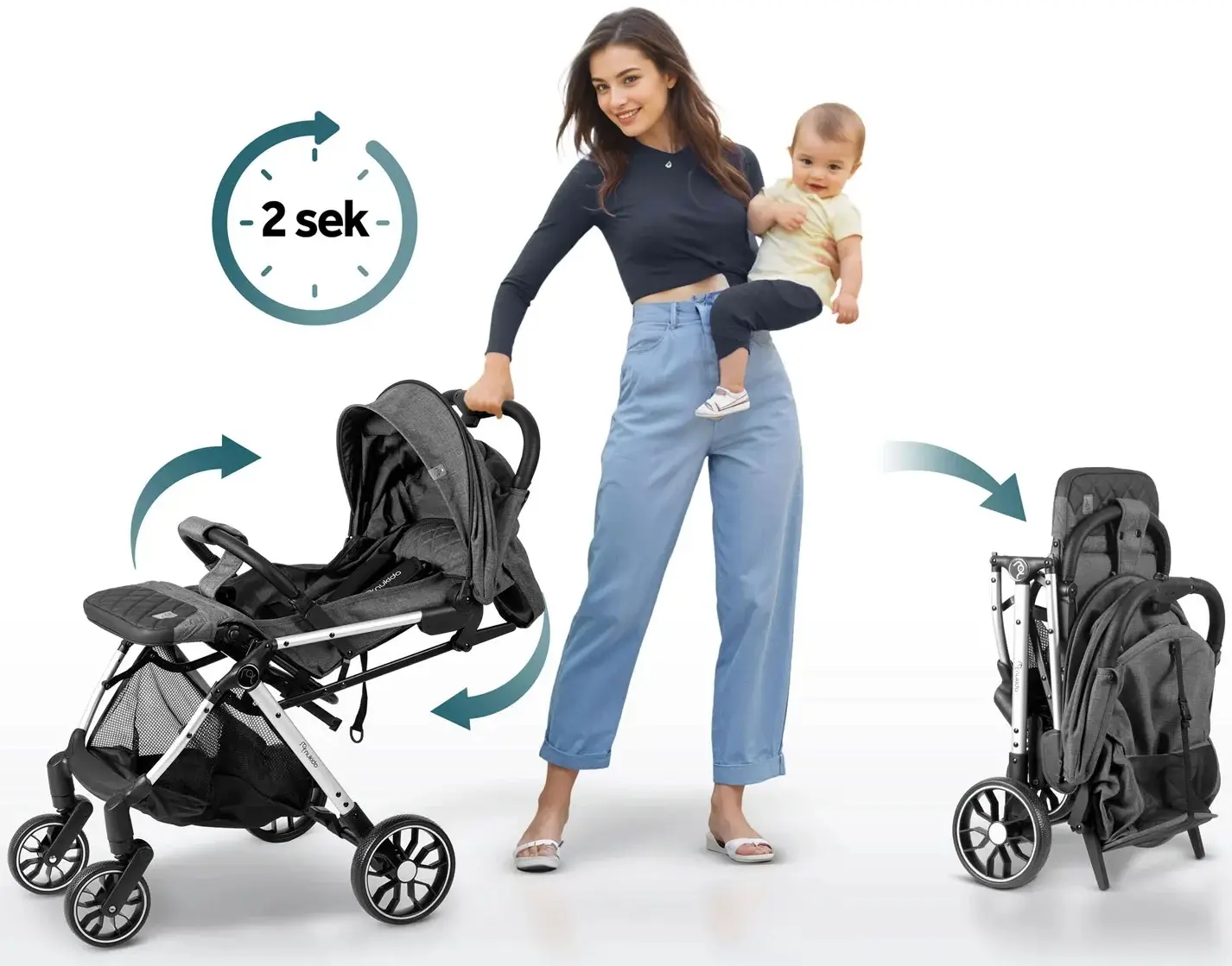 Carucior de plimbare Nukido Paseo 716002 (Heather Grey) - 3