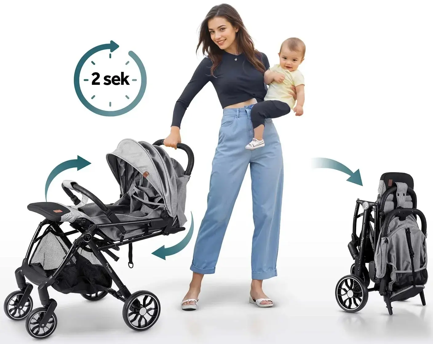 Carucior de plimbare Nukido Paseo 716003 (Light Grey/Black) - 5
