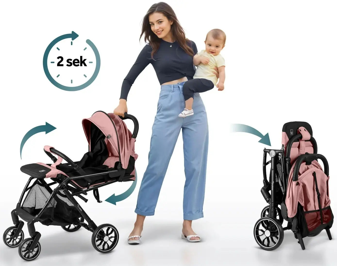 Carucior de plimbare Nukido Paseo 716004 (Pink/Black) - 3