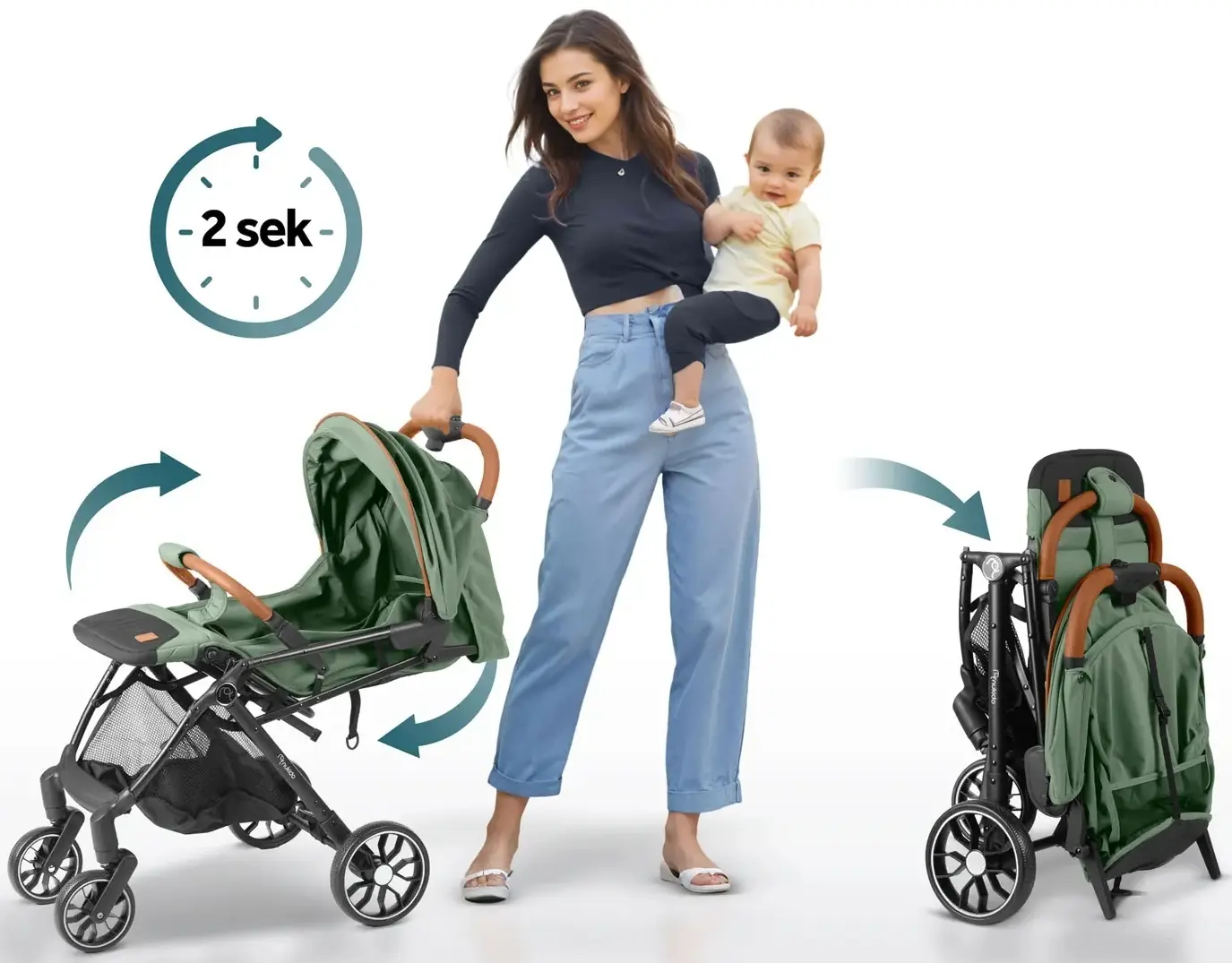 Carucior de plimbare Nukido Paseo 716005 (Green/Black) - 4