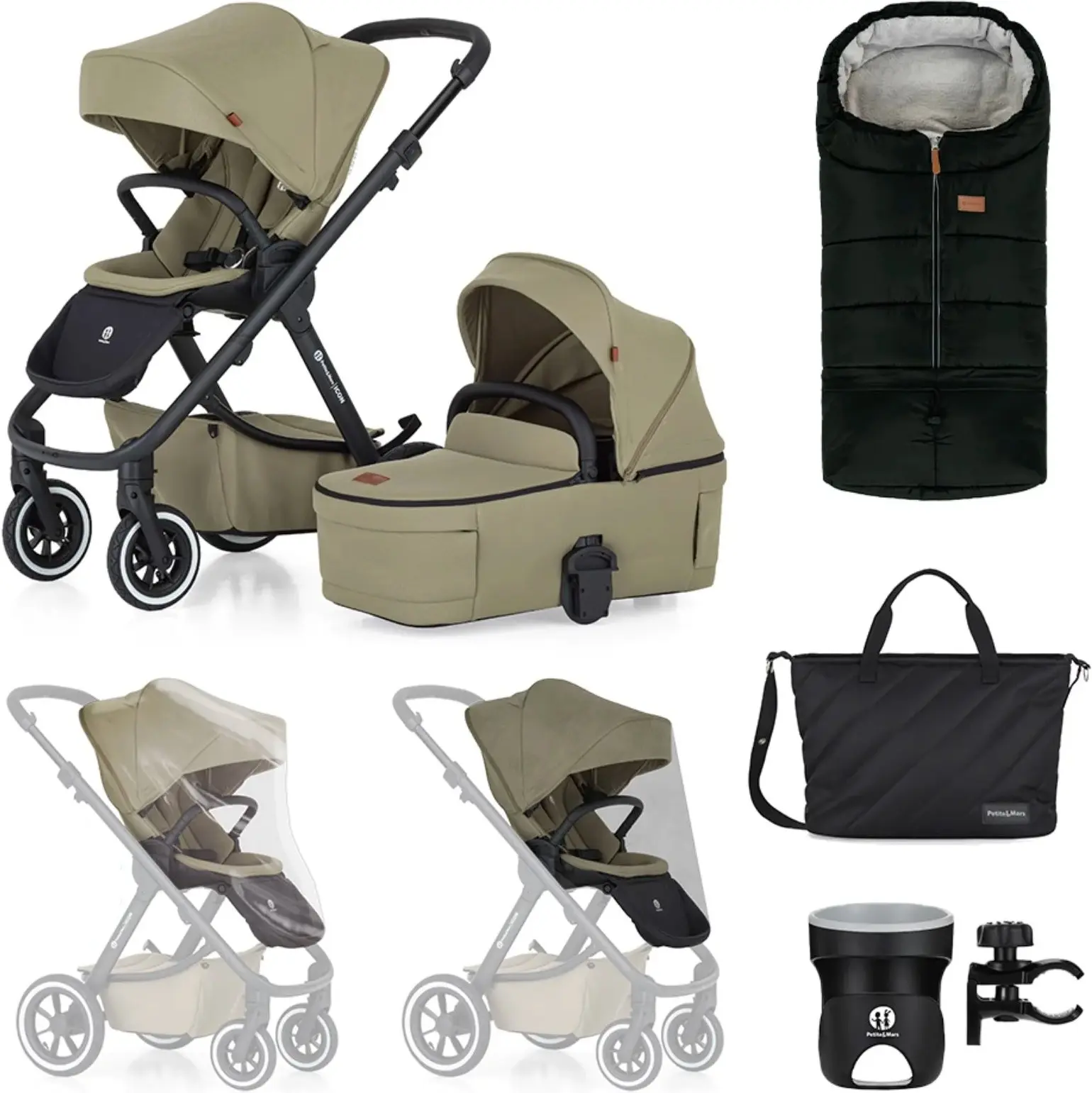 Коляска модульная 2в1 Petite&Mars Icon Lite Air Set XXL (Mossy Green) - 5