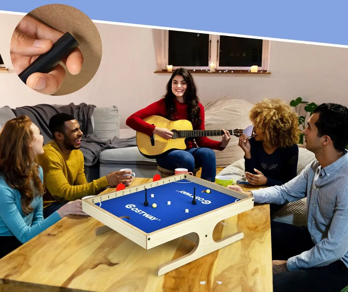 Настольный футбол Costway TY590676 (Natural/Blue) - 3