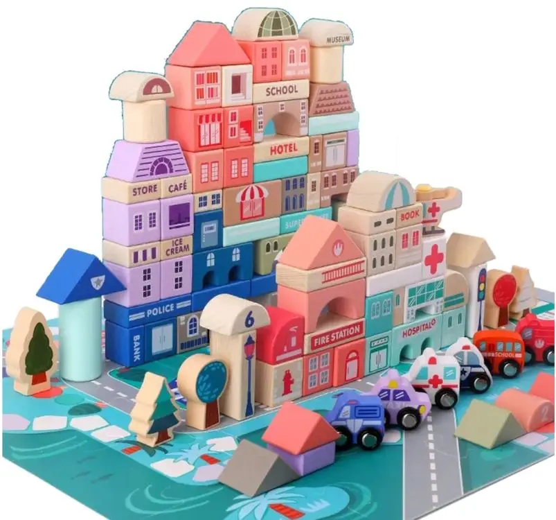 Constructor LeanToys Wooden Blocks City (Multicolor) - 6