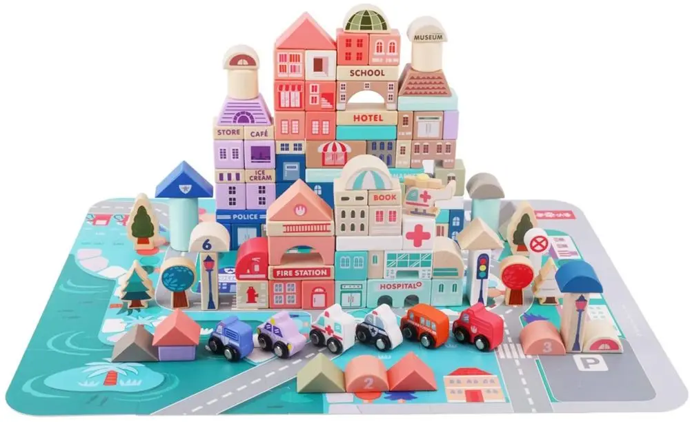 Constructor LeanToys Wooden Blocks City (Multicolor)