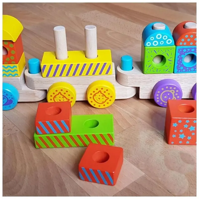 Cuburi educative Viga Toys Train 50572 (Multicolor) - 2